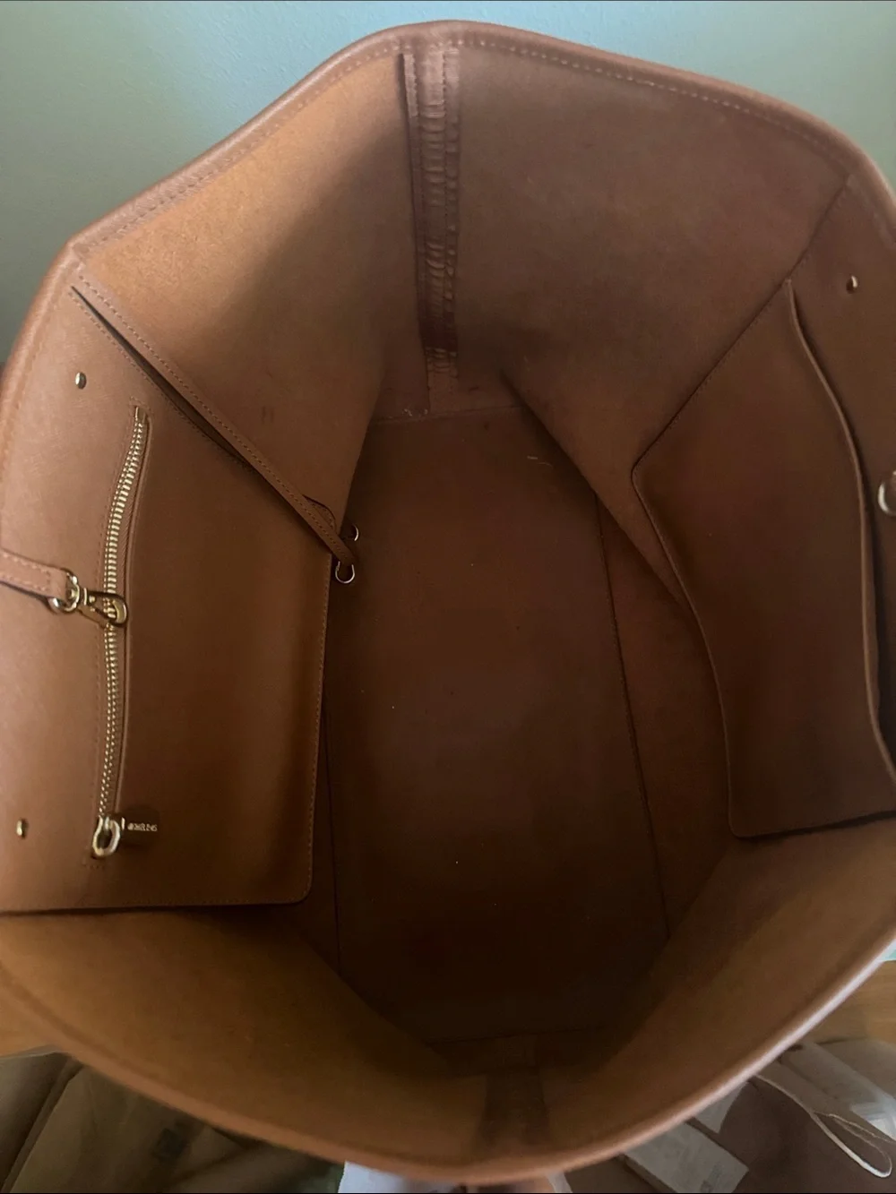 Michael Kors Cognac Leather Tote with Gold Logo Charm